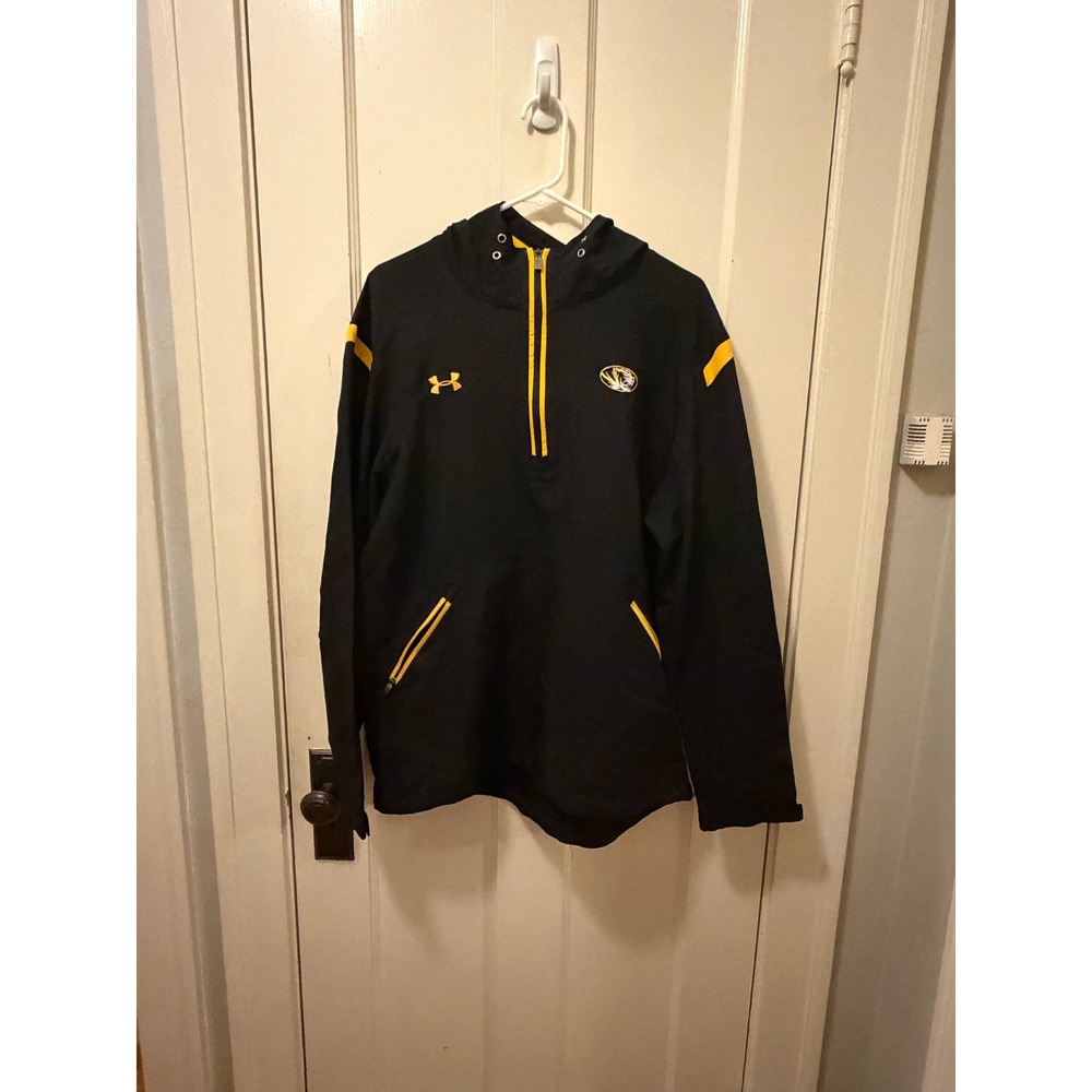 Under Armour Mizzou Tigers Mens Large Black Gold Quarter Zip Hoodie Windbreaker